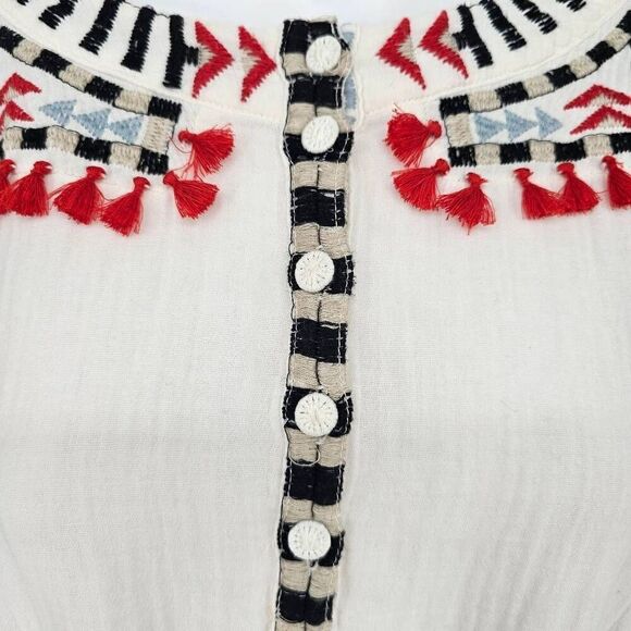 Johnny Was Biya Ramar Peasant Boho Tassel Oversized Top White S - Picture 6 of 10